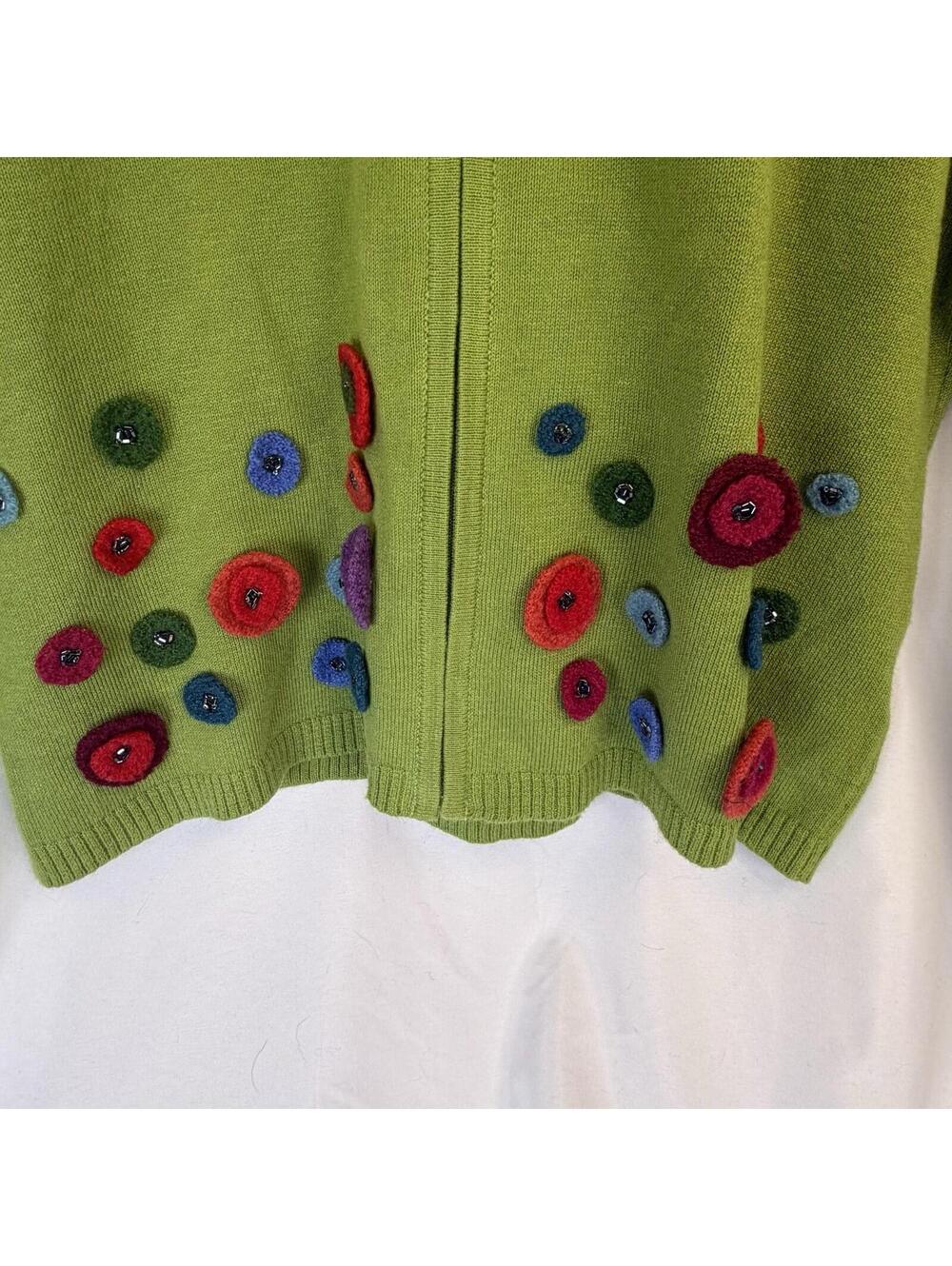 Acorn Patchwork Full Zip Collared Cardigan Green Whimsical Accents Unique Med - Picture 3 of 9